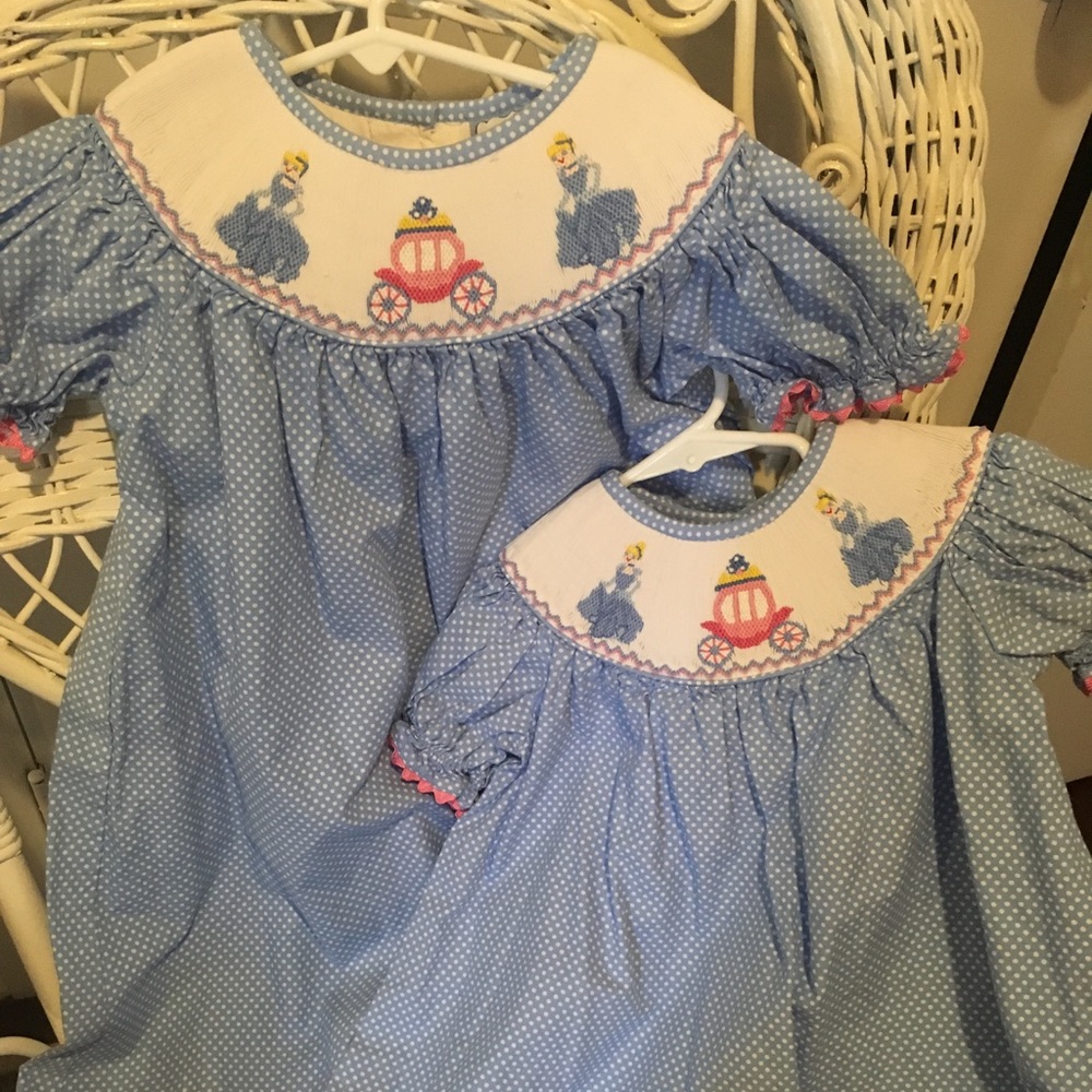 Sisters! 3T & 12M smocked Cinderella dresses